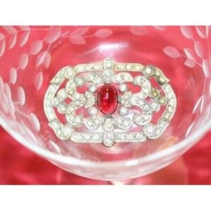 Vtg White Red Rhinestone Silver Color Brooch Collectible Jewelry Decorative Pin